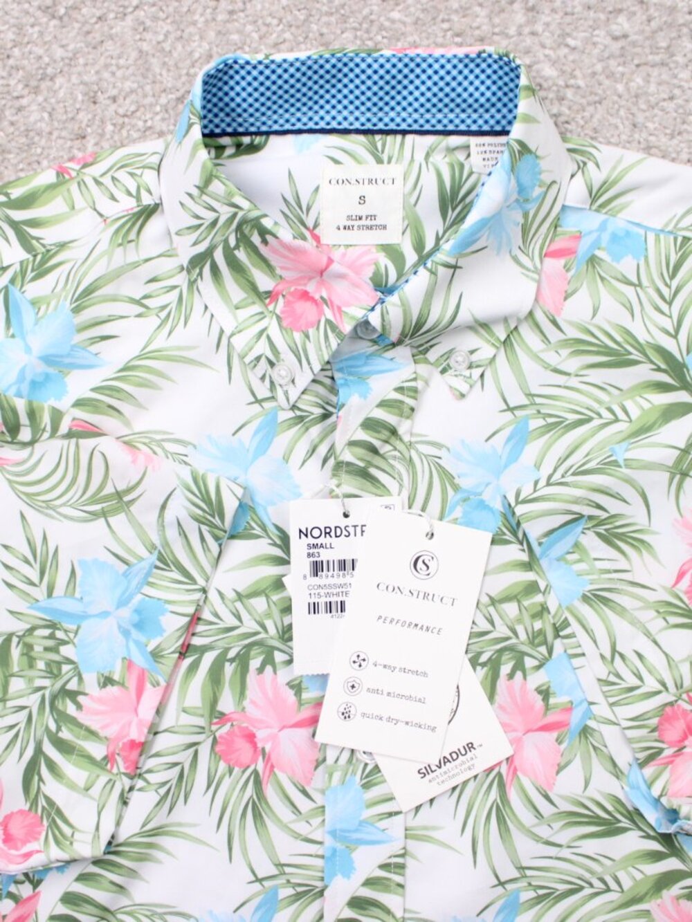 Construct Shirt NWT Men Small Blue/Pink Floral Slim Fit 4 Way Stretch S/S Button